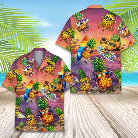 Pineapple Surfing Hawaiian Shirt Unisex, Funny Pineapple Aloha Shirt, Tropical Summer Button Up Top,