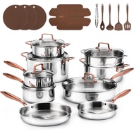 CAROTE 30 PCS Tri-Ply Stainless Steel Cookware Set Pots and Pans Set