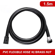 Q MALL (1.2m / 1.5m / 2m) BLACK PVC FLEXIBLE HOSE WITH BRASS NUT TUBE SHOWER HOSES HANDHELD REPLACEM