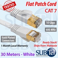 30M CAT7 RJ45 Flat Patch Cord LAN Cable Gigabit Ethernet Cable 10G SFTP Shielded UTP 10Gbps - Black 