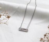 Mira Silver Dangle cubic zirconia 2 layer chain necklace for women  silver necklace for women  chain