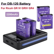 2200mAh for DB-120 Battery for Ricoh GR IV GRIV GR4 BJ-12 DB 120 Camera Battery with LCD USB 3-Slots