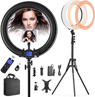 Ring Light with Wireless Remote and iPad Holder, Pixel 19" Bi-Color LCD Display Ring Light with Stand and Selfie Remote, 55W 3000-5800K CRI≥97 Light Ring for Live Stream Self-Portrait Video Shooting