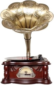 Vinyl turntable Retro gramophone loudspeaker record player with built-in speaker Wireless Bluetooth playback Audio output USB AM/FM radio Home decoration Brown
