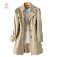 fulaide- Business Style Coat for Women Women Long Trench Coat Women's Long Slim Single-breasted Coat