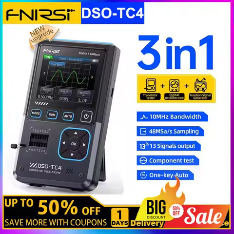 FNIRSI DSO-TC4 Upgrade 3 in 1 Digital Oscilloscope 10MHz Bandwidth 48Ms/s Transistor Electronics Com