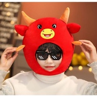头套/帽子Wholesale Red Cow Head Hat, Photo Prop, Portrait Prop, Photography Prop, Cartoon Headgear, Plus