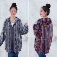 เสื้อฮู้ดแขนยาว มีซิป ผ้าทอนากา ไซส์ใหญ่ (อก52) เสื้อหมวก ใส่ได้ทั้งชายและหญิง
