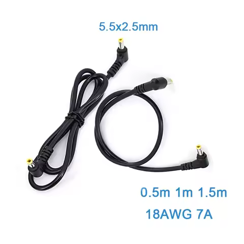 0.5m 1m 1.5m Dual Angle DC Male to Male Power Cable 5.5x2.5mm 18AWG 7A Extension Cord Plug Adapter