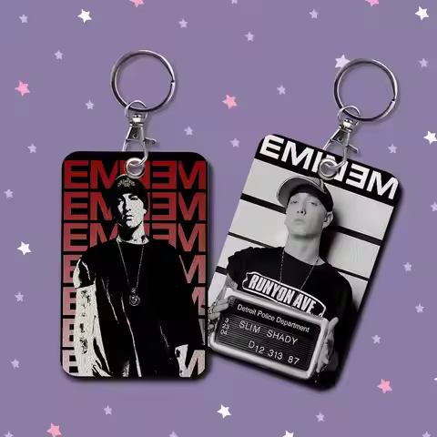 Hot Pop Rap E-Eminem 1Pc Access Card Case Leather Card Holder Keychain Key Ring Door Access Tags ID 
