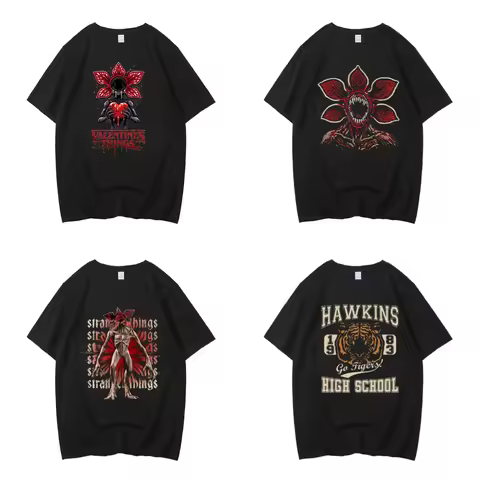 High Quality Cotton Hawkins Demogorgon T-shirt Anime Black T Shirt Cartoon Short Sleeve Harajuku Tsh