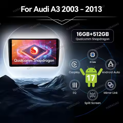 Android 17 Car Radio For Audi A3 8P 2003 - 2013 GPS NAVI 4G LTE 5G WIFI 2DIN QLED BT Qualcomm Multim