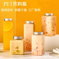500ml Cawan Jus Teh Susu Persegi Plastik PET dengan Penutup Botol Teh Susu Persegi Mulut Besar Botol