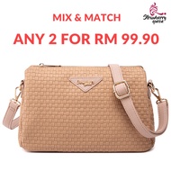 [ANY 2 AT RM99.90] Strawberry Queen Women Mimi Sling Bag Shoulder Bag (Woven CC, Caramel)