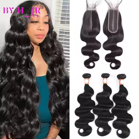 BY Body Wave Bundles With Closure 2X6 Lace Brazilian Hair Weave 3/4 Bundles With Closure Natural Hum