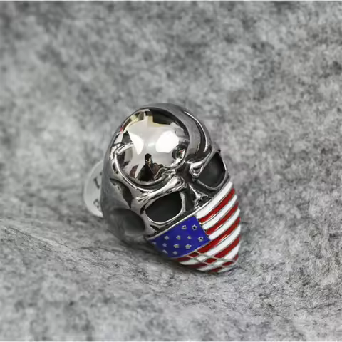 Men's Stainless Steel Design Usa Flag Pattern Skull Ring Size 8 9 10 11