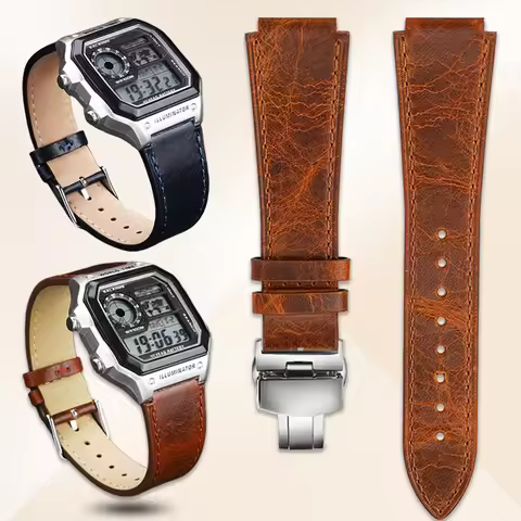 Retro Genuine Leather Watch band For Casio AE1200 AE1300/1000 A158W A168 W-216H Vintage Cowhide stra