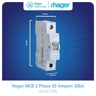 HAGER MCB 10 AMPERE 10A 1 PHASE 1P 1 POLE 10KA MCB LISTRIK NC110A