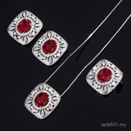 Set High-End Earrings Pendant Exquisite European American Square Diamond Women Colorful Jewel Zircon