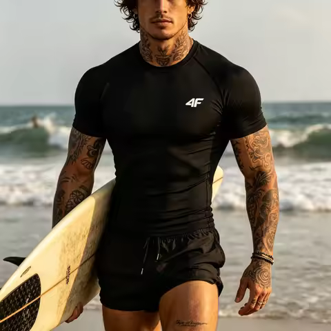 4F Men Surf Sunscreen Diving Suit Rash Protection T-Shirt Swimsuit Tight Short-Sleeved Floating UV P