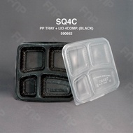 SQ4C PP BASE 4COMP. BLACK BASE W/ LID; 4 COMPARTMENT DISPOSABLE LUNCH BOX; 50PCS/ PKT