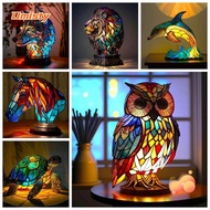 UMISTY Animal Series Table Lamp, Vintage Decorative Lighting Night Light, Fashion Stained Sea Turtle Lion Owl Horse Desk Lamps
