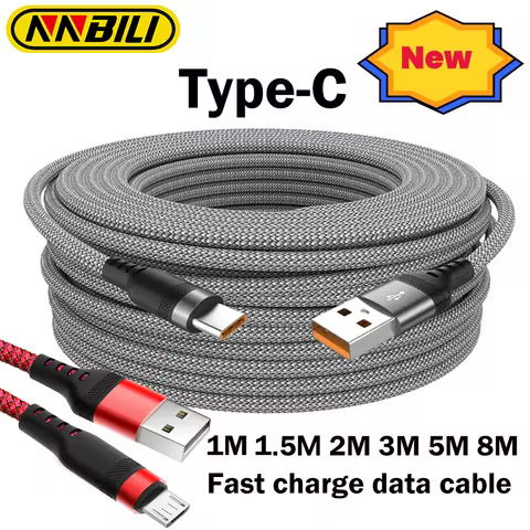 NNBILI Universal USB Type C Cable 6A Fast Charge Data Cable 1m 1.5m 3m 5m 8m Micro Extend Cable For 