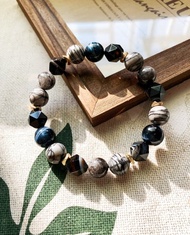 畢卡索石/藍虎眼石/黑銅鈦晶/條紋黑瑪瑙 手作設計款能量水晶手鍊
