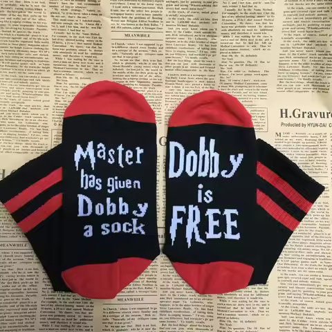 Unisex Novelty Socks "Master has Given Dobby a Sock Dobby is Free" Funny Soft Cotton Letter For Wome