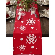 Cotton Linen Table Runner - 60 Inch Long, Christmas Snowflake Table Runner Dresser Scarves, Xmas Sno