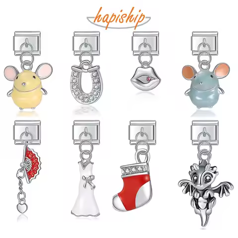 Hapiship Original Daisy Mouse Dinosaur Christmas Sock CZ Italian Charm Fit 9mm Bracelet Stainless St