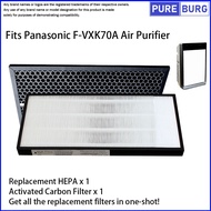 Fits Panasonic F-VXK70A Air Purifiers Replacement HEPA + Activated Carbon Filter Set