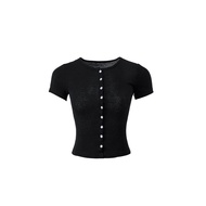 1JINN STUDIO Womens Knitted Short Sleeve Open Cardigan Slimming Waist Design Breathable Initial Autu