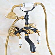 Bathtub Faucets Brass Black Gold Brass Shower Faucet Set Ceramic Handle Handheld Rain Shower Head Faucet Mixer Tap zna442