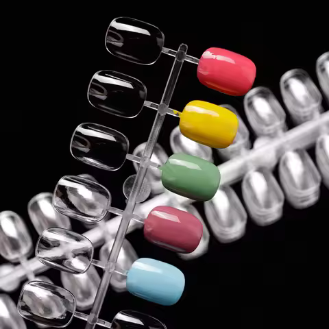 240Pcs Nail Display Tips, Clear Fake Acrylic Nail Tips for Practice Foldable Flat-Back Pointed False