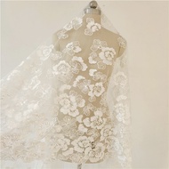 1 Yards 130CM Width Fashion Dress Top Quality Off White Gorgeous Embroidered French Lace Fabric 3D B