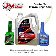 [Combo Deal] JV Auto Lube Set 5W-30 Semi (4 Liter) + Engine Flush (1 Bottle) + Power Booster (1 Bott