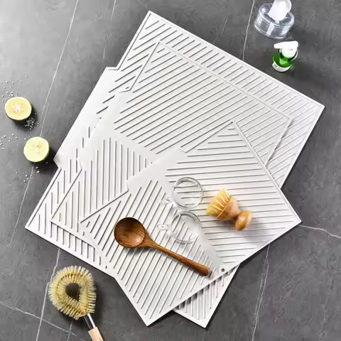1Kitchen Draining Mat Household Dining Table Heat Insulation Mat Silicone Slope Tableware Plate Cup 