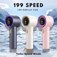 ( 199 Speed ) T11 Level 199 Speeds Adjustable Fan Super High Speed Rechargeable Desktop Handheld Fan
