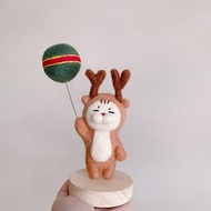 羊毛氈-紅鼻子麋鹿太貓擺飾/聖誕禮物/手作/客製