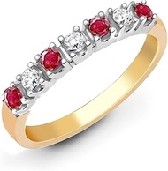9ct 2 Colour Gold 4 Claw Set H I1 0.15ct Diamond and Red 0.2ct Ruby 7 Stone Royal Eternity Ring 3mm,