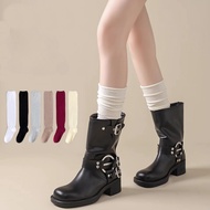 White Splicing Calf Socks Women Summer Thin Boots Mid Tube Socks Maillard with Short Boots Socks