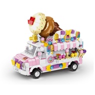 Compatible with Lego Building Blocks Girls' City Street View Ice Cream Car Puzzle Assembled Hamburger Car Children's Toy Gift WD8B
