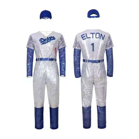 ✠2026✠ Rocketman Elton John Dodgers Cosplay Costume Baseball Uniform Jumpsuit Hat Halloween Party Co