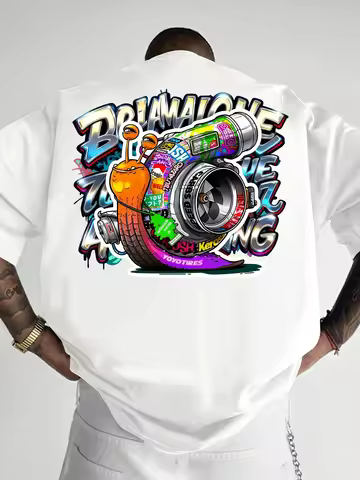 Turbo Snail Graffiti Print on Premium 100% Cotton Mens T Shirt Perfect for Summer Urban Street Style