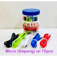 (15 pcs) OTF Micro Data Cable Type-C Flat Model 2.4A Type C Color Cable