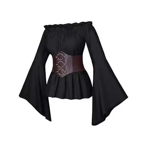 Medieval Pirate Shirt Womens Pirate Costume Renaissance Pirate Blouse Tops Corset Waist Belt Pirate 