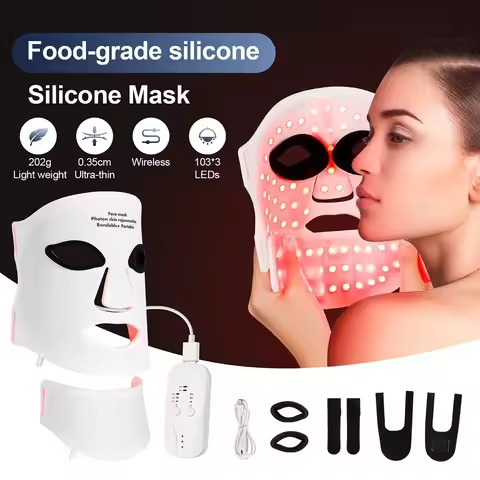 Silicone LED Mask Face With Neck 7 Colors LED Photon Red Light Infrared Therapy Flexible Facial Mask