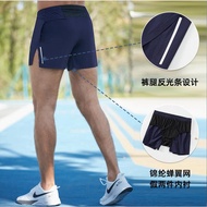 Ready Stock New Style Cross-Country Track and Field Training Three-point Pants Men Marathon Night Running Anti-glare Shorts with Lining Quick-drying Breathable Sweat-absorbent Sports Pants Inner Mobile Phone Bag Small Size S Glossy Reflective Outdoor Spor