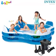 Intex สระน้ำ เป่าลม พร้อมที่นั่งและพนักพิง แฟมิลี่เล้าน์จ 2.29x2.29x0.66 ม. รุ่น 56475 + ที่สูบลมไฟฟ